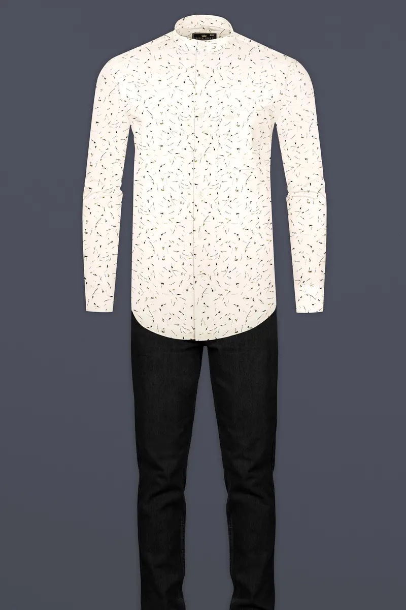 Eggshell Cream Printed Subtle Sheen Super Soft Premium Cotton Shirt 6