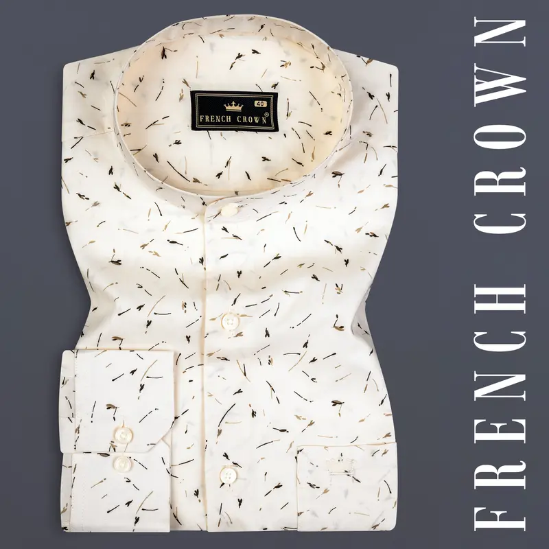 Eggshell Cream Printed Subtle Sheen Super Soft Premium Cotton Shirt 7