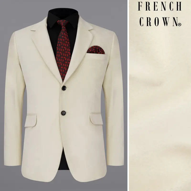 Eggshell Cream Single Breasted Premium Velvet Designer Blazer 1