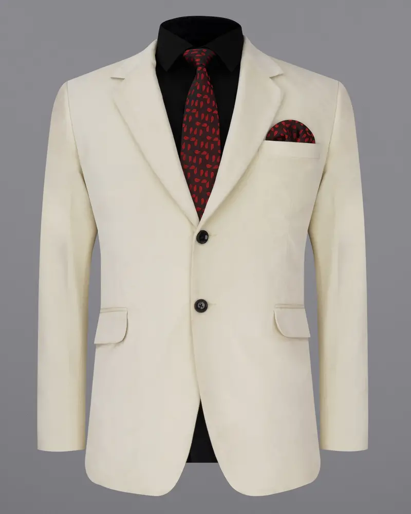 Eggshell Cream Single Breasted Premium Velvet Designer Blazer 2