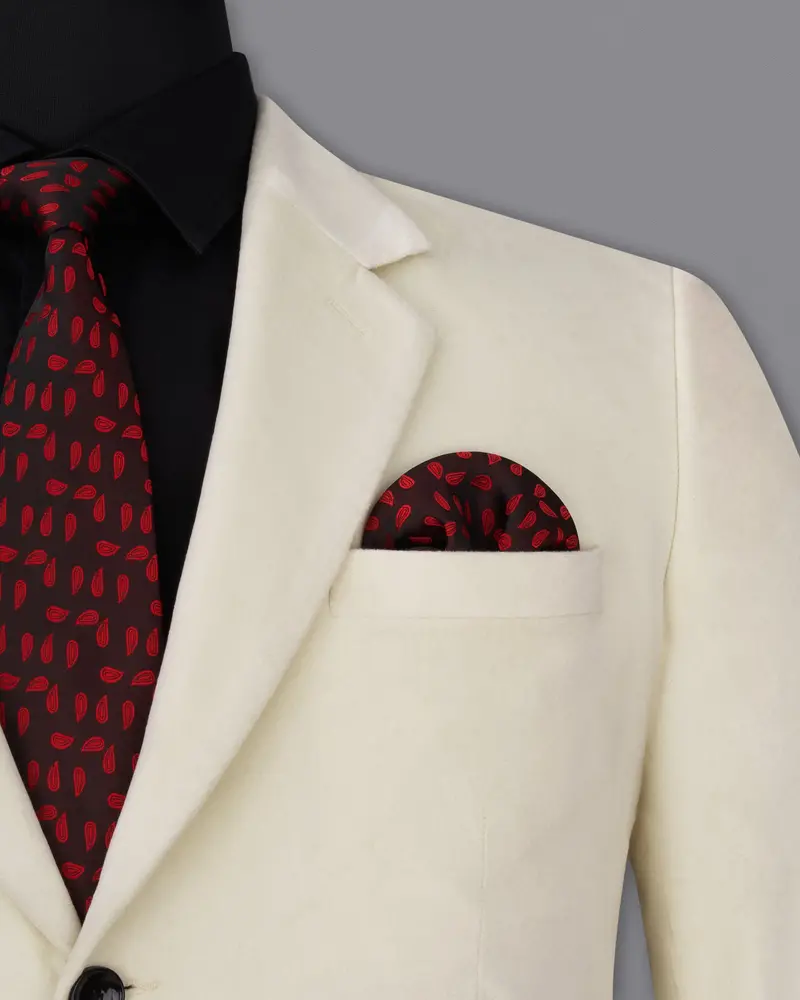 Eggshell Cream Single Breasted Premium Velvet Designer Blazer 6