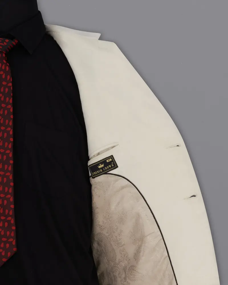 Eggshell Cream Single Breasted Premium Velvet Designer Blazer 7