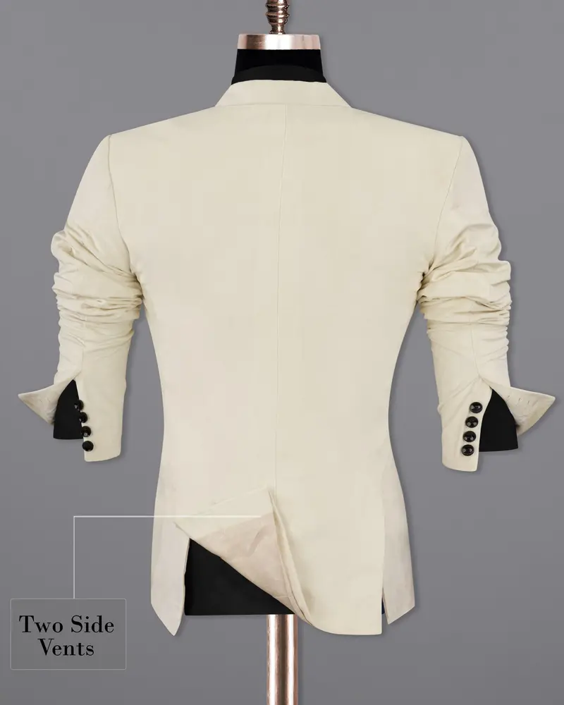 Eggshell Cream Single Breasted Premium Velvet Designer Blazer 9