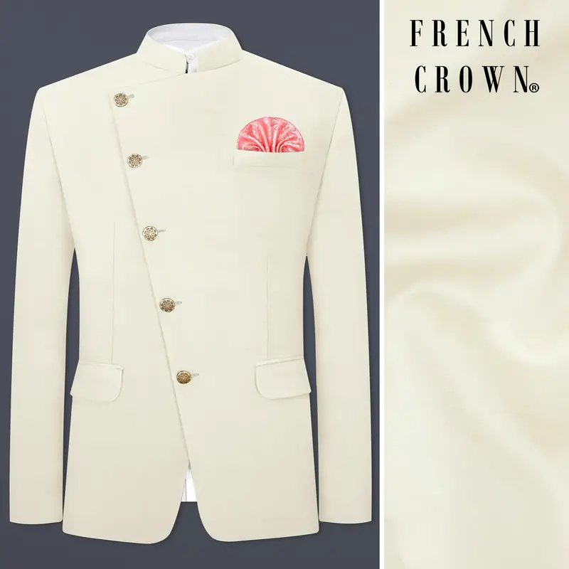 Eggshell Cream Solid Premium Cotton Blazer 1