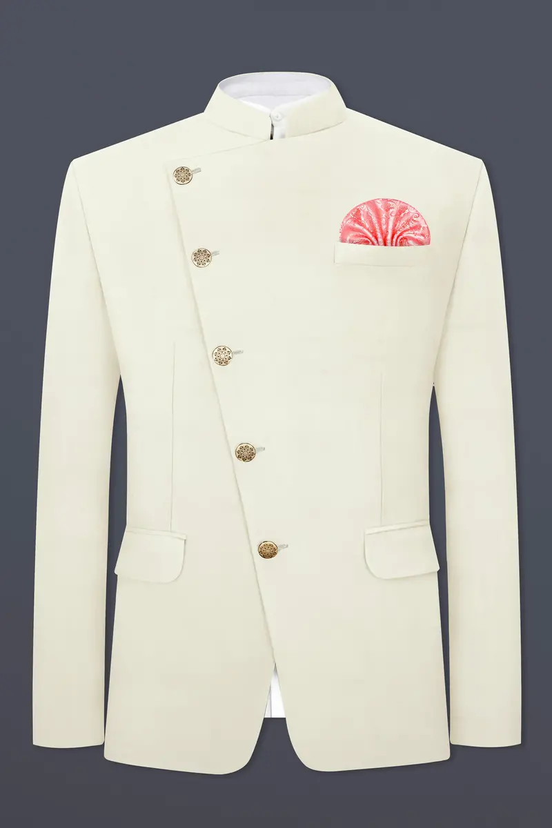 Eggshell Cream Solid Premium Cotton Blazer 2