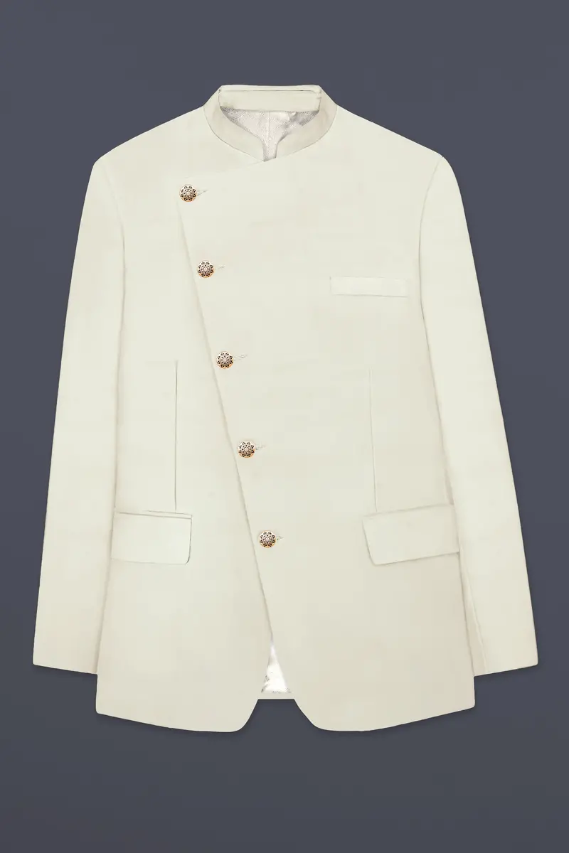 Eggshell Cream Solid Premium Cotton Blazer 6