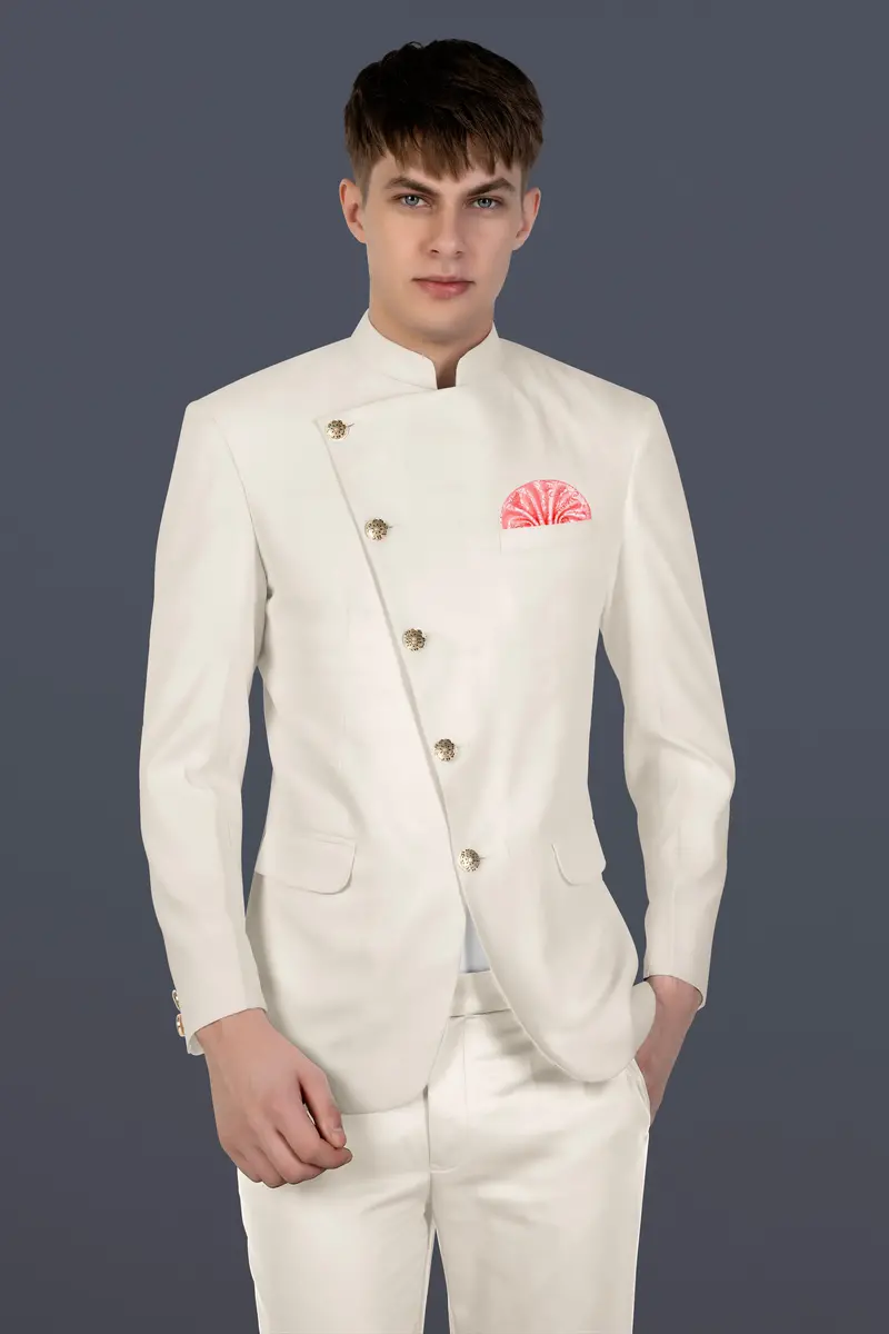 Eggshell Cream Solid Premium Cotton Blazer 8