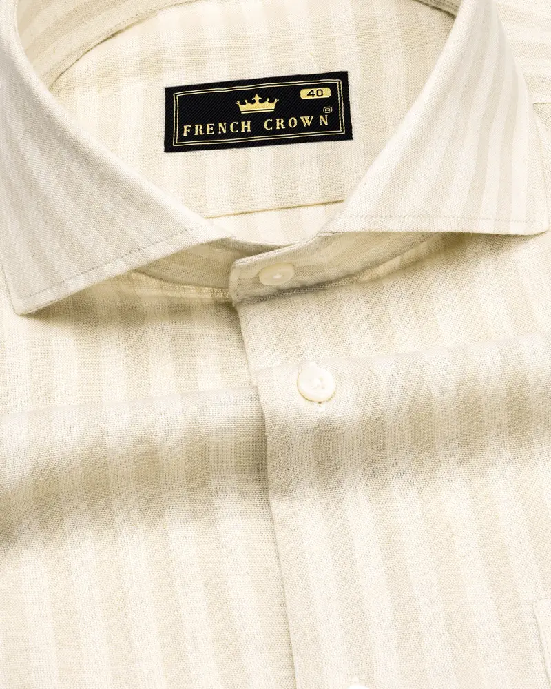 Eggshell Cream Striped Luxurious Linen Shirt 1