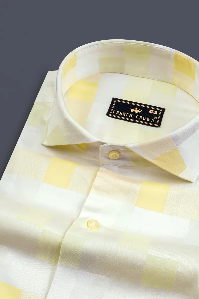 Eggshell Cream With Primrose Yellow Jacquard Textured Premium Cotton Shirt 1