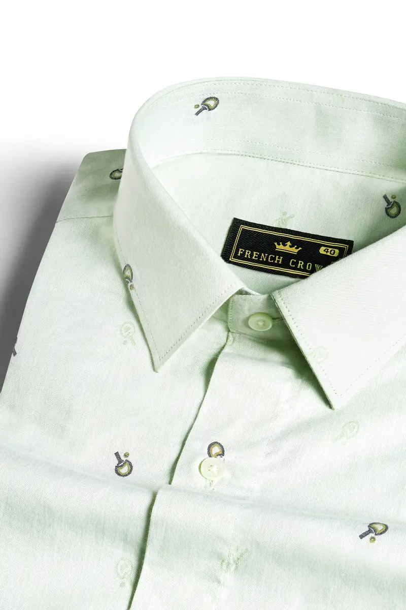 Eggshell Green Jacquard Textured Premium Giza Cotton Shirt 1