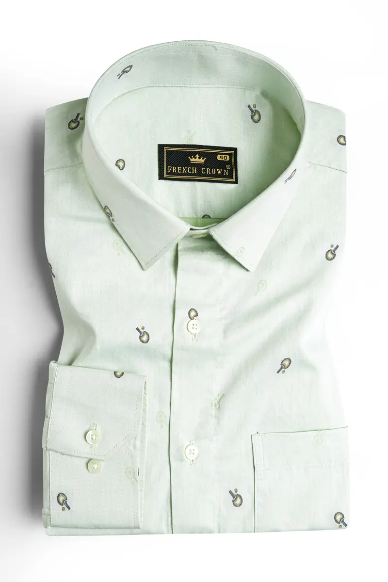 Eggshell Green Jacquard Textured Premium Giza Cotton Shirt 3