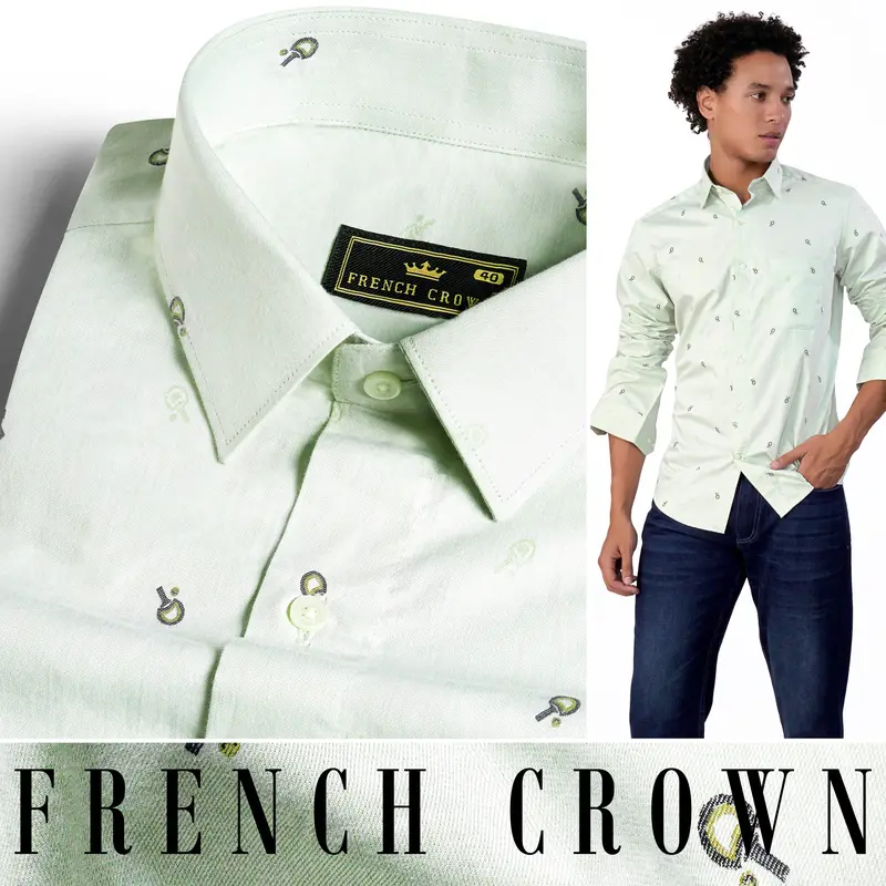 Eggshell Green Jacquard Textured Premium Giza Cotton Shirt 4