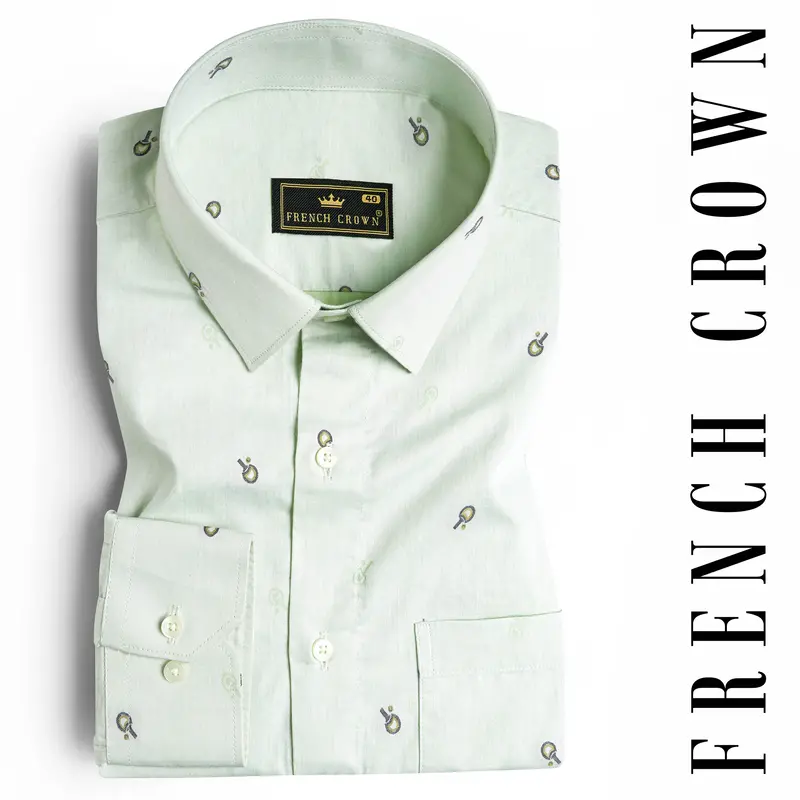 Eggshell Green Jacquard Textured Premium Giza Cotton Shirt 7