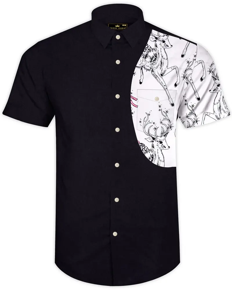 Eldeen-Jade Black And Bright White Deer Printed Subtle Sheen Super Soft Premium Cotton Casual Designer Shirt 1