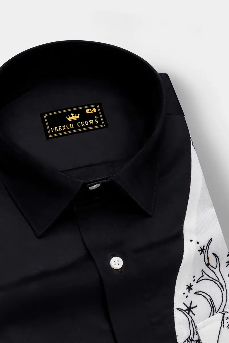 Eldeen-Jade Black And Bright White Deer Printed Subtle Sheen Super Soft Premium Cotton Casual Designer Shirt 4