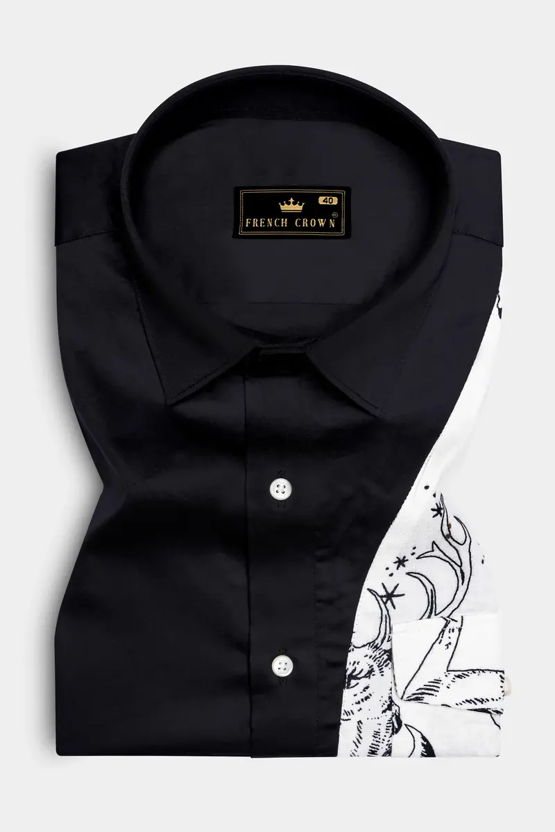 Eldeen-Jade Black And Bright White Deer Printed Subtle Sheen Super Soft Premium Cotton Casual Designer Shirt 5