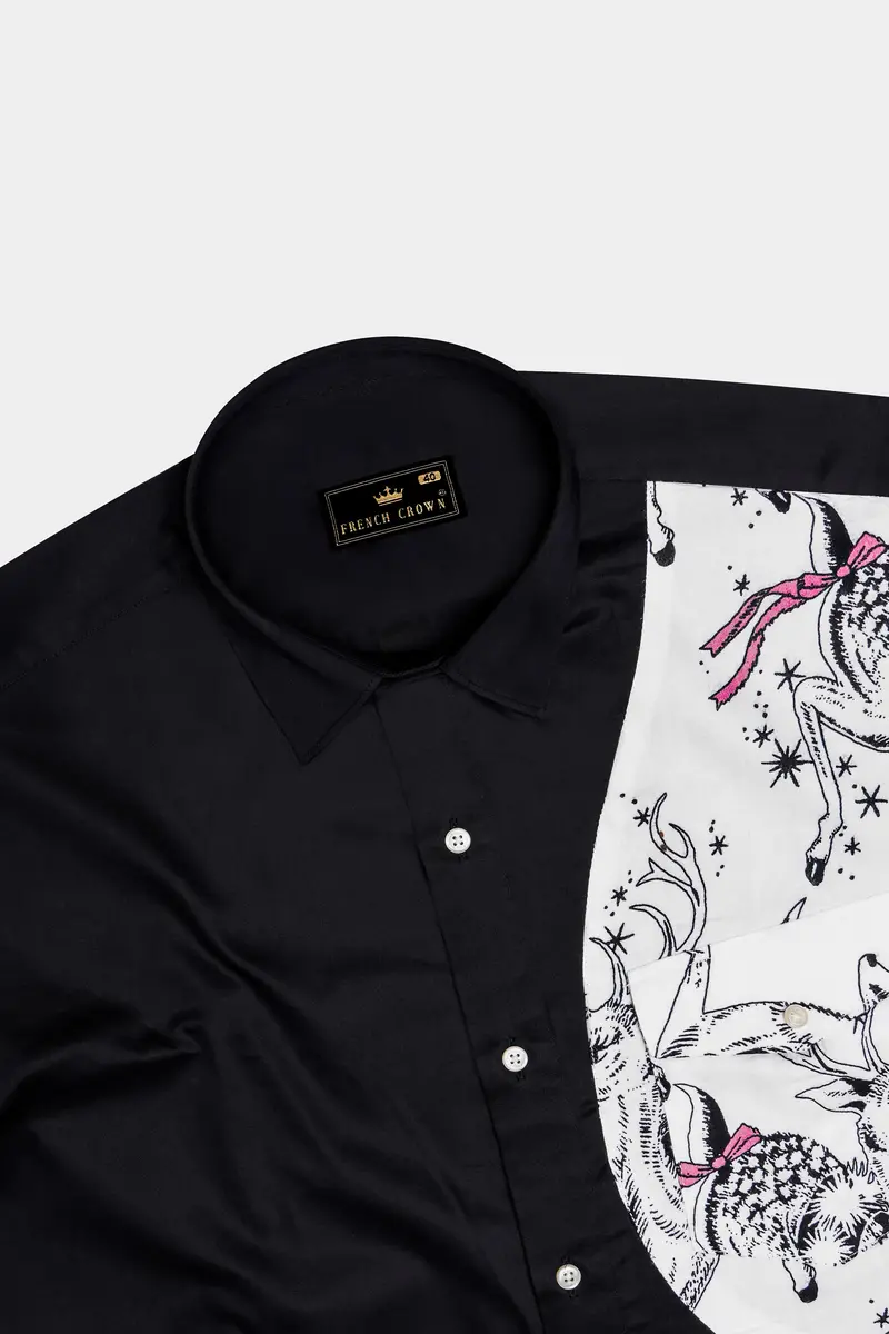 Eldeen-Jade Black And Bright White Deer Printed Subtle Sheen Super Soft Premium Cotton Casual Designer Shirt 6