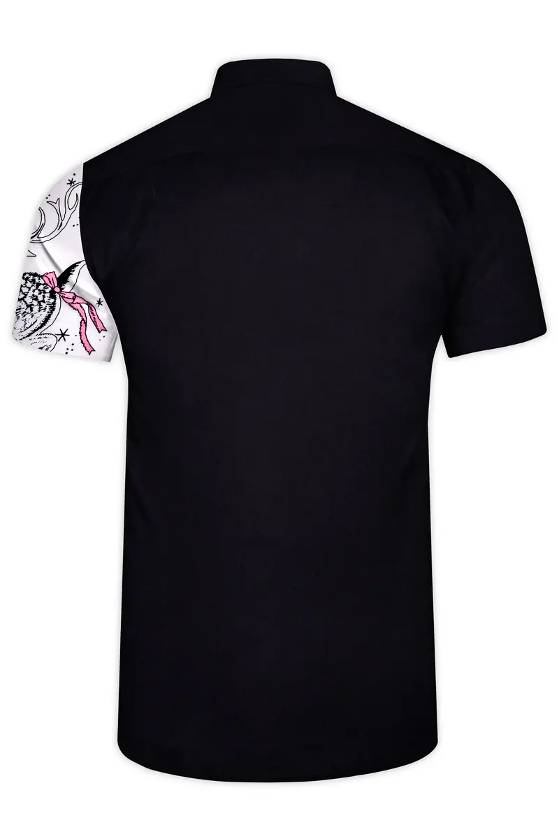 Eldeen-Jade Black And Bright White Deer Printed Subtle Sheen Super Soft Premium Cotton Casual Designer Shirt 7