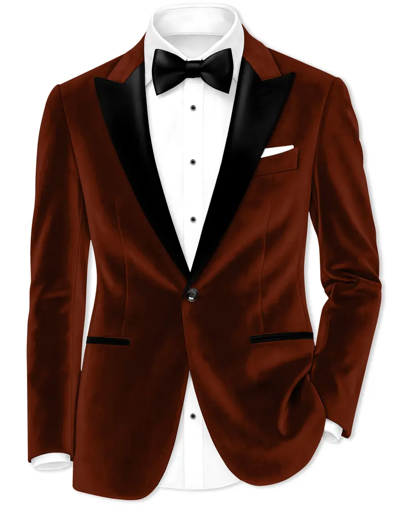 Eldor-Van Cleef Brown Velvet Peak Lapel Tuxedo Blazer 1