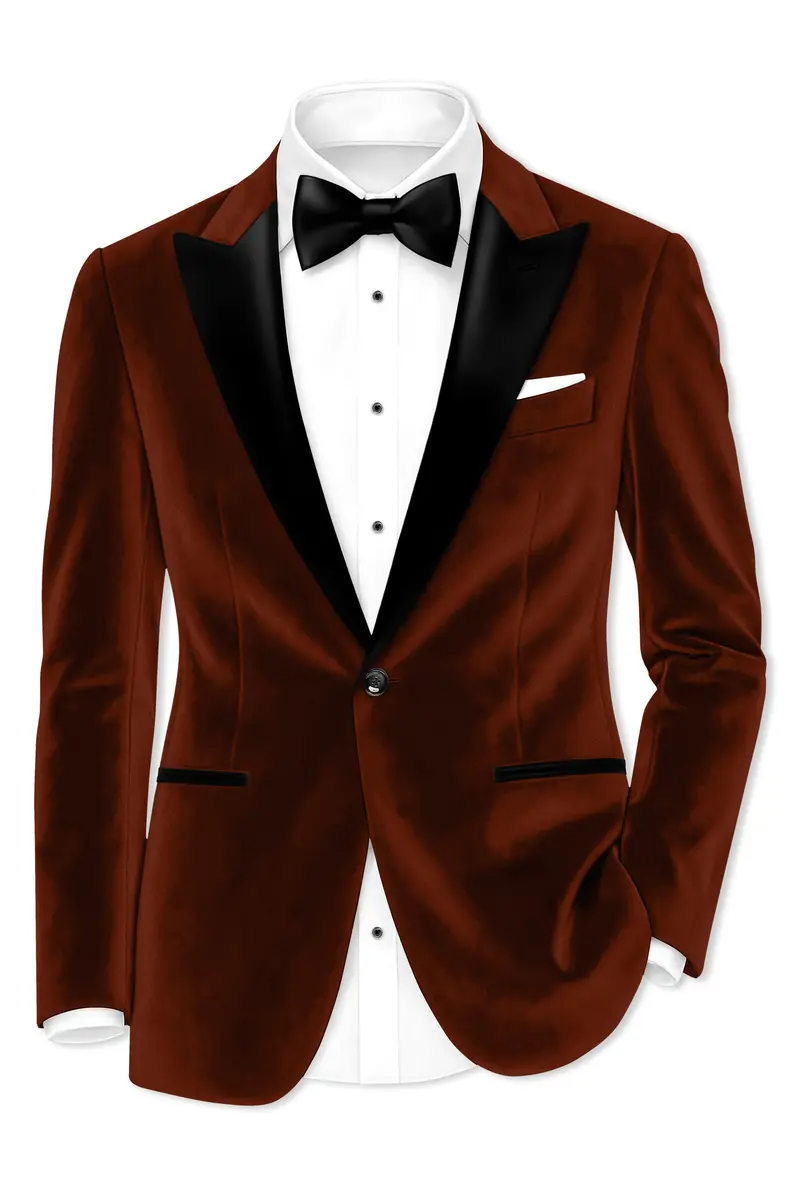 Eldor-Van Cleef Brown Velvet Peak Lapel Tuxedo Blazer 2