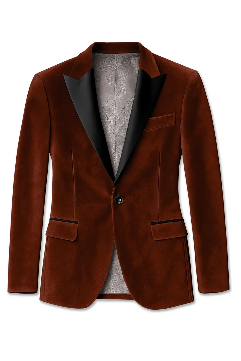 Eldor-Van Cleef Brown Velvet Peak Lapel Tuxedo Blazer 7