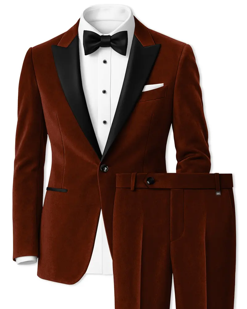 Eldor-Van Cleef Brown Velvet Peak Lapel Tuxedo Suit 1