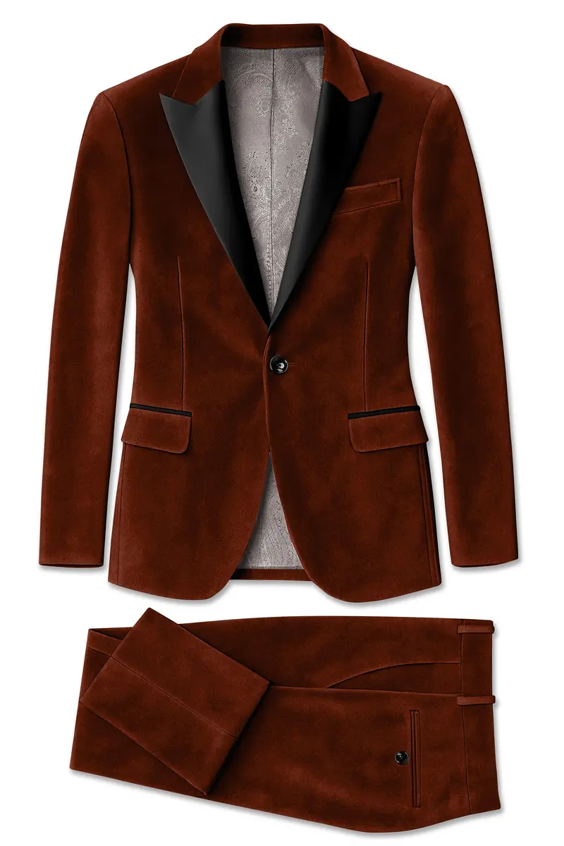 Eldor-Van Cleef Brown Velvet Peak Lapel Tuxedo Suit 11