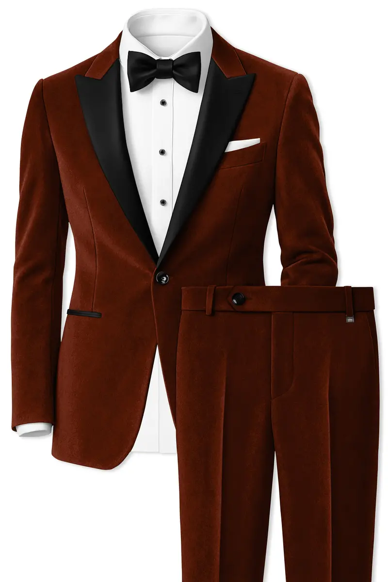 Eldor-Van Cleef Brown Velvet Peak Lapel Tuxedo Suit 2
