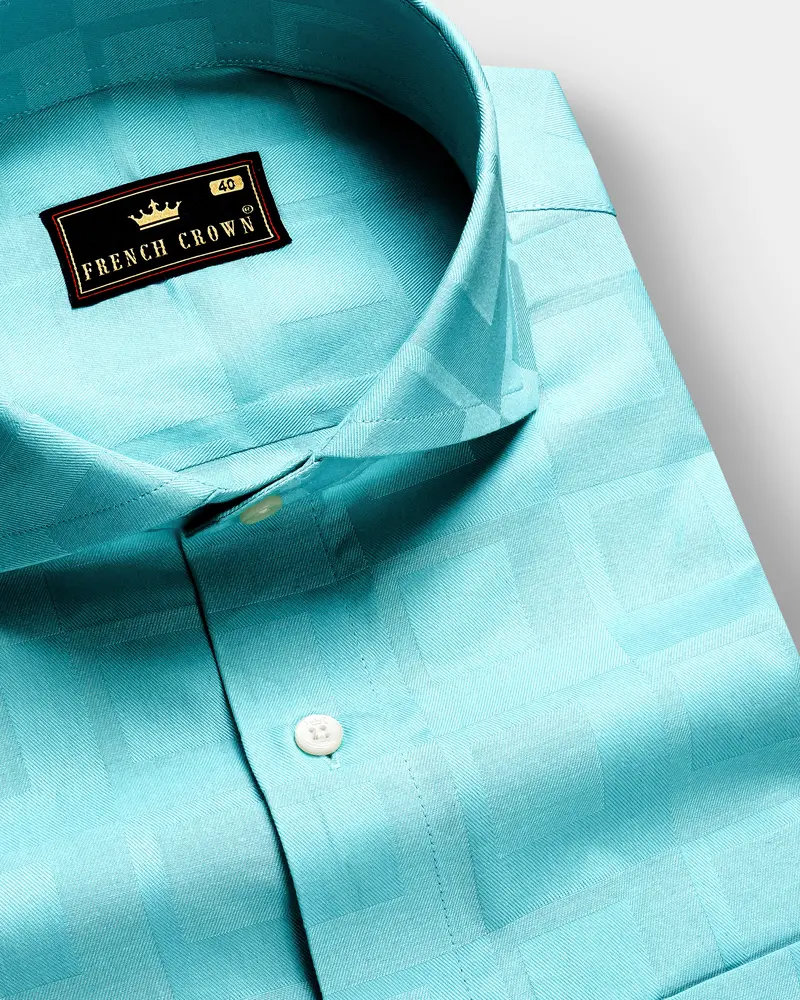 Electricblue-Fountain Dobby Textured Premium Giza Cotton Dress Shirt 1