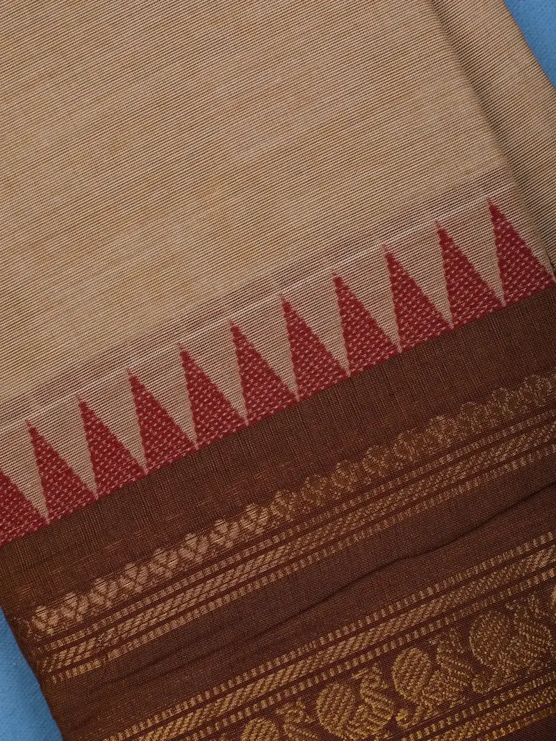Elegant Beige Cotton Saree With Maroon & Zari Border 2
