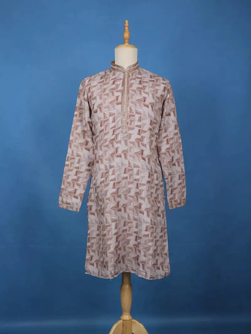 Elegant Beige Geometric Printed Cotton Kurta 1