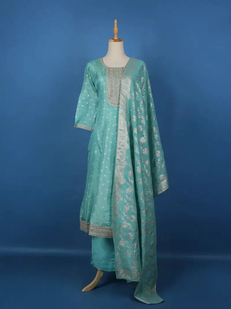 Elegant Blue Floral Design Sequin Work Georgette Salwar Suit 1