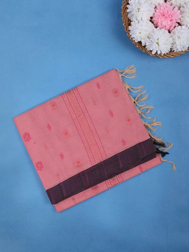 Elegant Pink Floral Designed Cotton Saree 1
