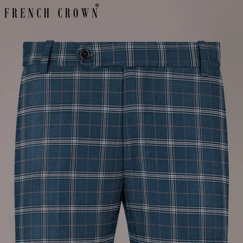 Elephant Blue  Windowpane Wool Rich Pant 1