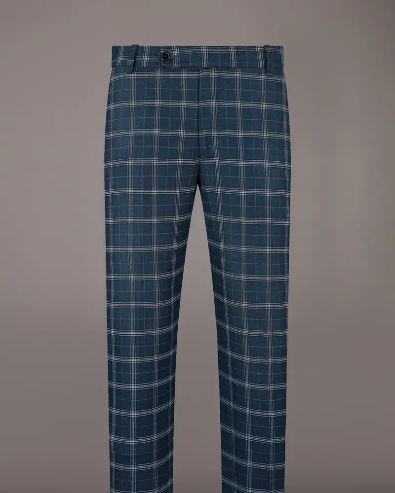 Elephant Blue Windowpane Wool Rich Pant 4