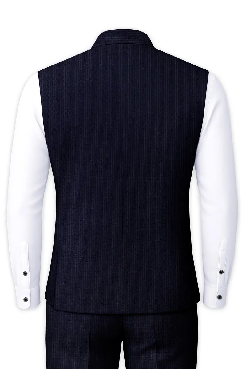 Elion-Bunker Blue Pencil Striped Wool Rich Slight Stretch Nehru Jacket 4