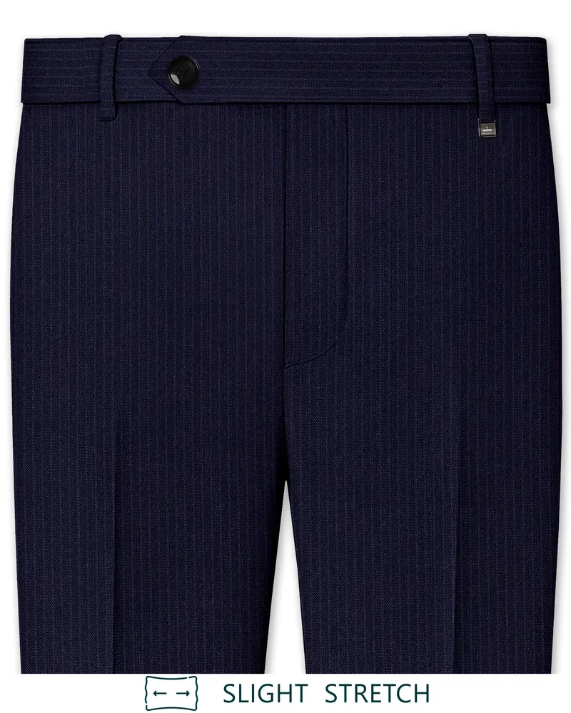 Elion-Bunker Blue Pencil Striped Wool Rich Slight Stretch Waistband Pant 1