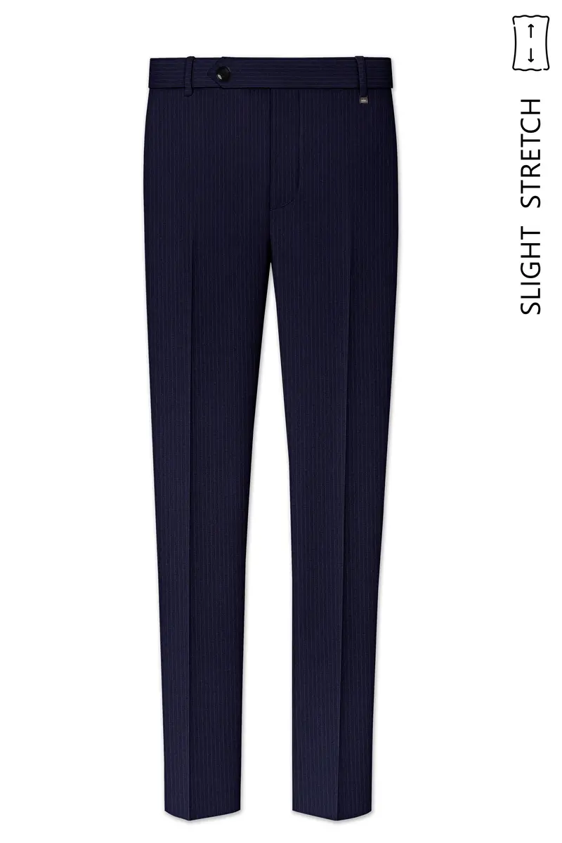 Elion-Bunker Blue Pencil Striped Wool Rich Slight Stretch Waistband Pant 2