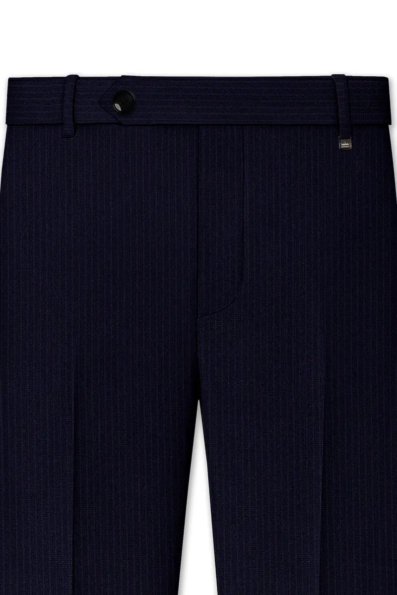 Elion-Bunker Blue Pencil Striped Wool Rich Slight Stretch Waistband Pant 4