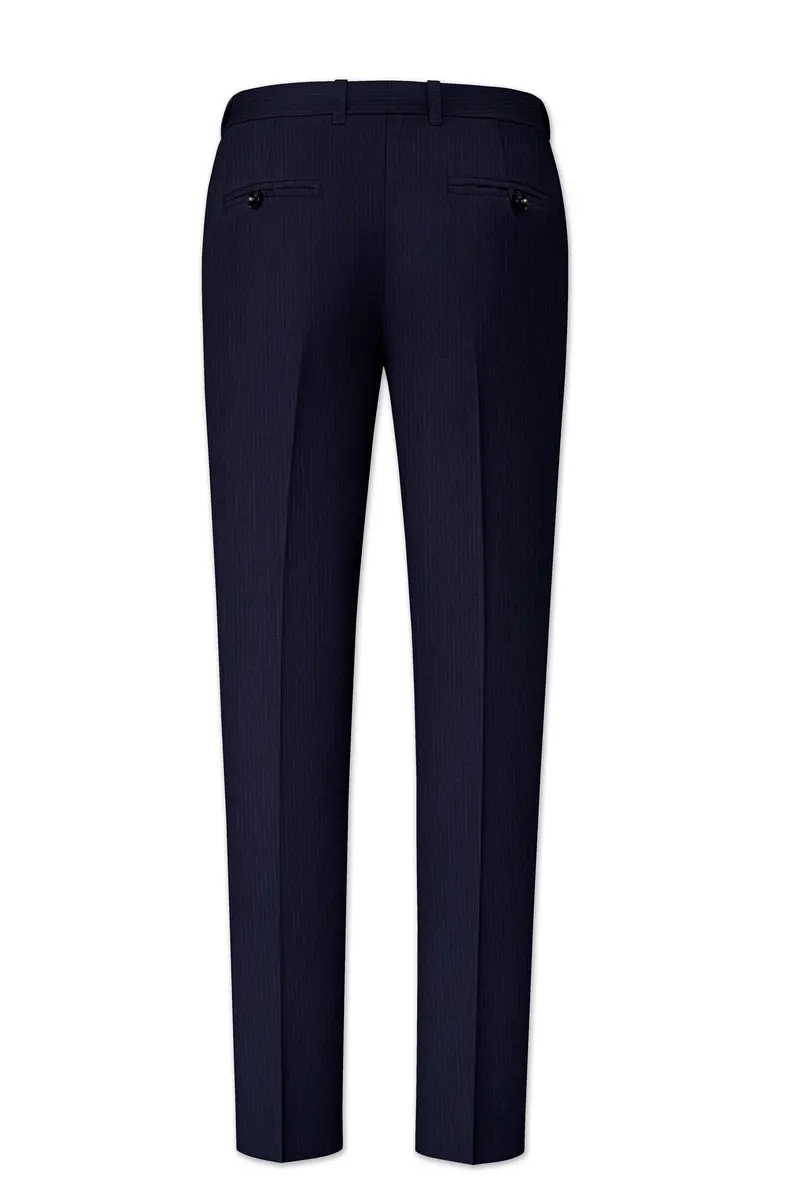 Elion-Bunker Blue Pencil Striped Wool Rich Slight Stretch Waistband Pant 5