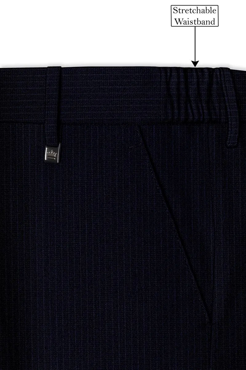 Elion-Bunker Blue Pencil Striped Wool Rich Slight Stretch Waistband Pant 6
