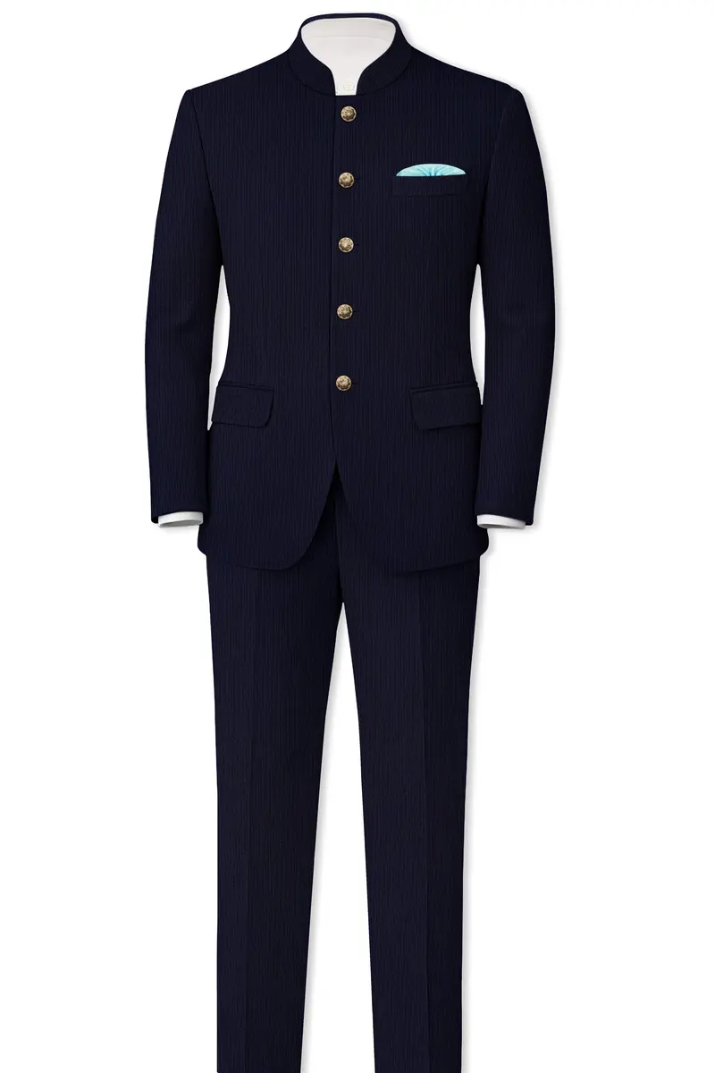 Elion-Bunker Blue Pencil Striped Wool Rich Slight Stretch Waistband Pant 7