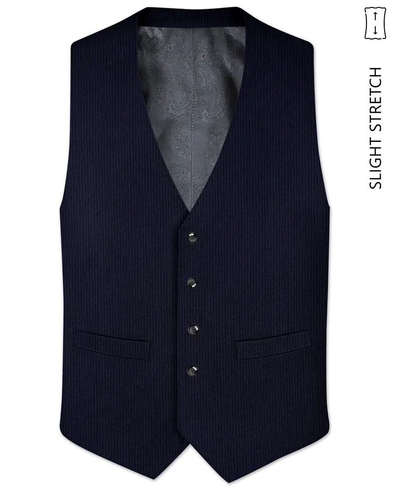 Elion-Bunker Blue Pencil Striped Wool Rich Slight Stretch Waistcoat 1