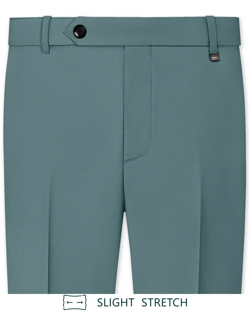 Emerald-Beetle Green Slight Stretch Subtle Sheen Poly-Viscose Waistband Pant 1