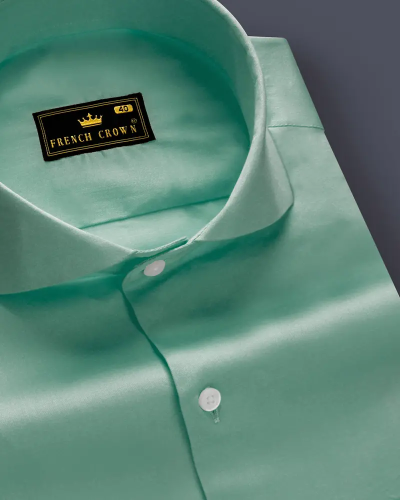 Emerald Charm-Oxley Green Solid Subtle Sheen Super Soft Premium Cotton Cut Away Collar Dress Shirt 1