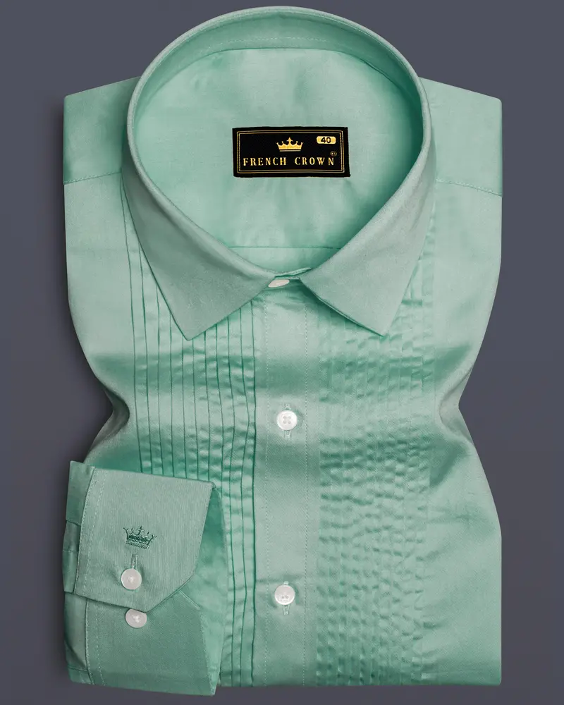 Emerald Charm-Oxley Green Solid Subtle Sheen Super Soft Premium Cotton Tuxedo Shirt 1