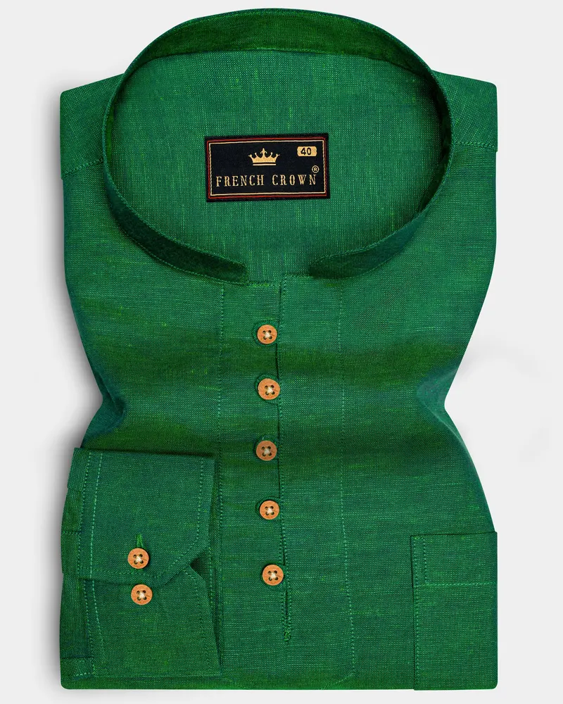 Emerald Green Luxurious Linen Kurta Shirt 1