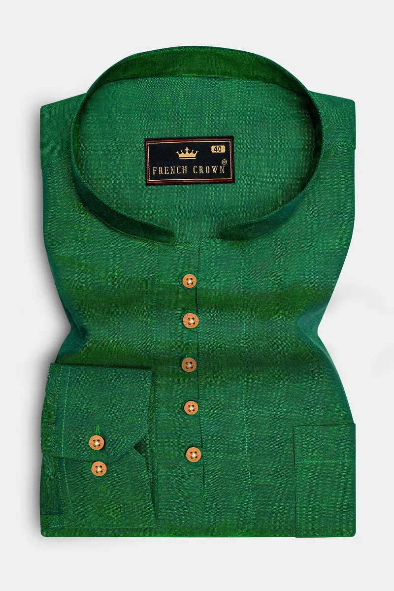 Emerald Green Luxurious Linen Kurta Shirt 2