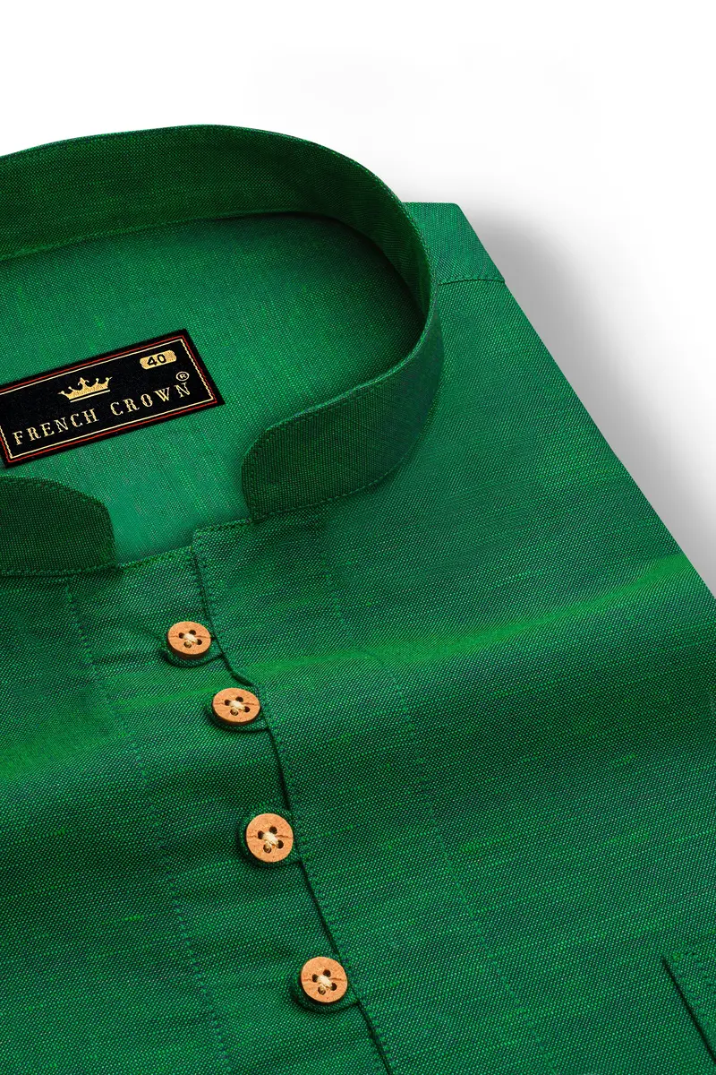 Emerald Green Luxurious Linen Kurta Shirt 4