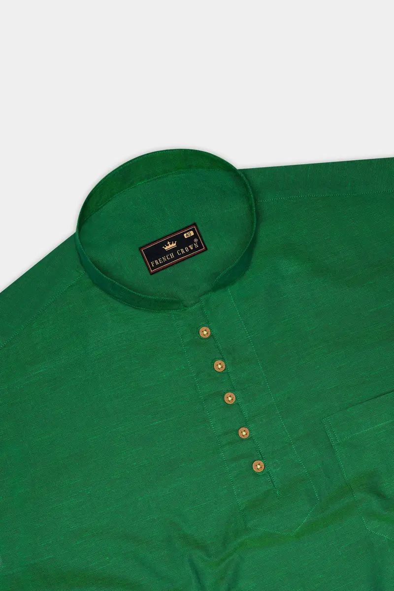 Emerald Green Luxurious Linen Kurta Shirt 5